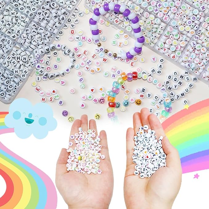 YMSDZHL Alphabet Beads A-Z 1900Pcs Letter Beads, Acrylic 4x7mm Round Letter - Image 4