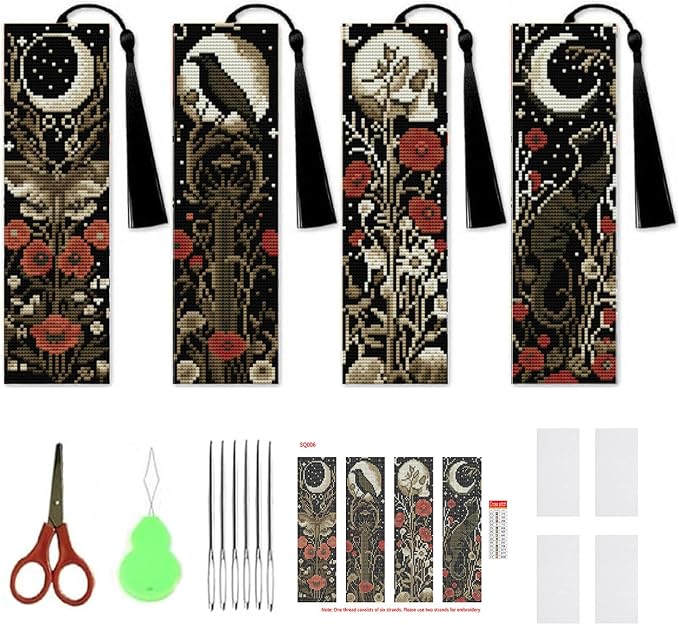 NEGEKFKX 4 Pcs Flower Cross Stitch Bookmark Kit by NEGEKFKX