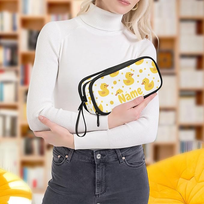 Custom Cute Yellow Ducks Pencil Case Box Boys Girls Personalized Name Large - Image 8