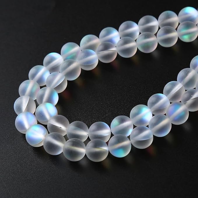 60pcs 6mm Natural White Mystic Aura Quartz Beads Frosted Matte Moonstone Round Loose Beads For Jewelry Making DIY Bracelet Necklace 15"