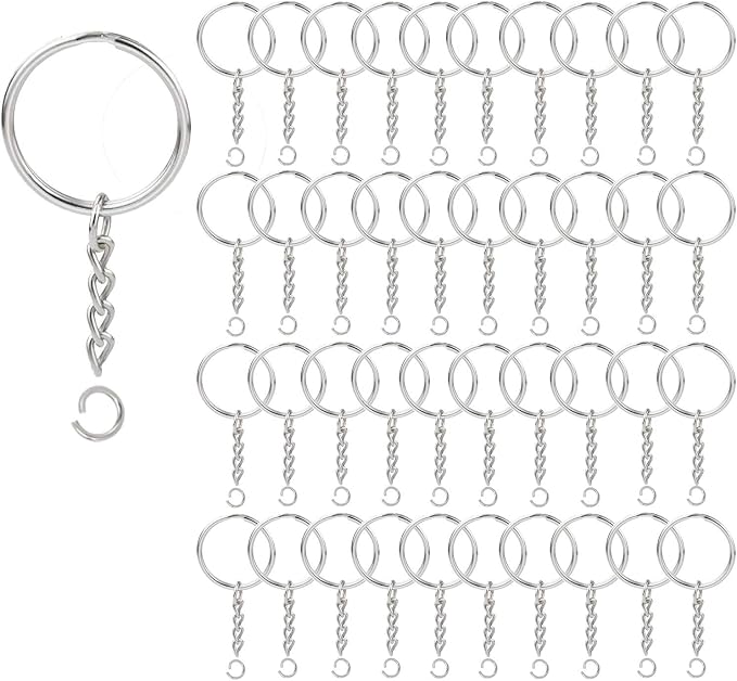 KANSPHY 100 Pack Key Ring with Chain and Open Jump, 1 inch Split Round Keychain by KANSPHY