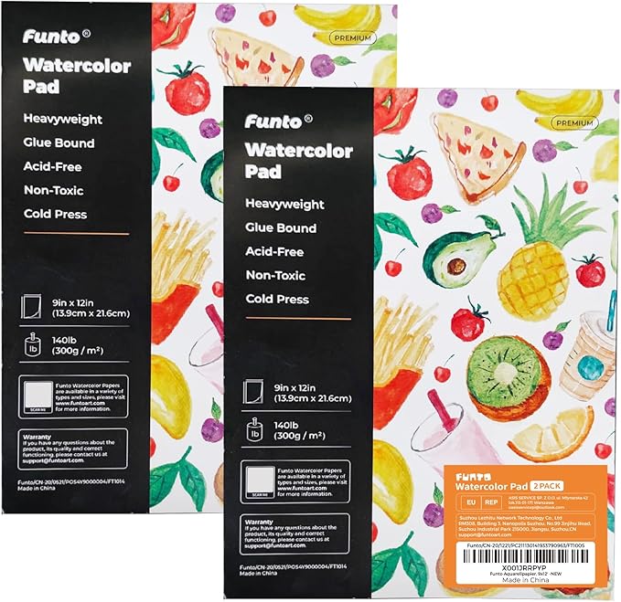 Funto Watercolor Paper Pads, 9x12, 140lb/300gsm, 30 Sheets Each, Cold Pressed, Acid-Free Heavyweight Art Paper for Painting, Drawing