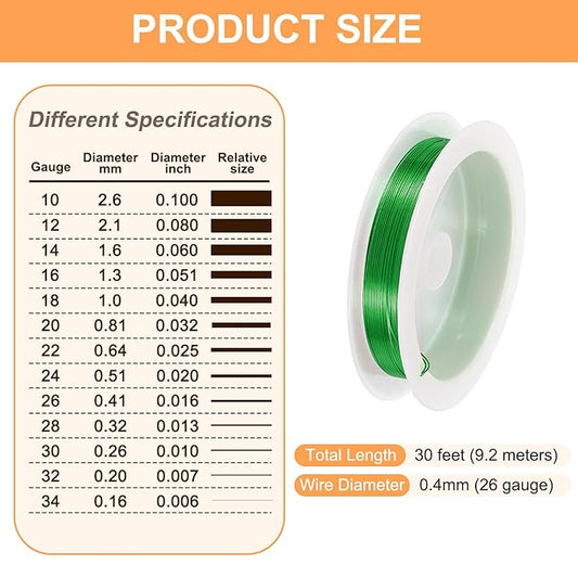 HARFINGTON 30ft Jewelry Wire, 26 Gauge (0.4mm) Brass Craft Soft Metal Tarnish Resistant Copper Beading Wire for Jewelry Making Supplies Crafting, Green