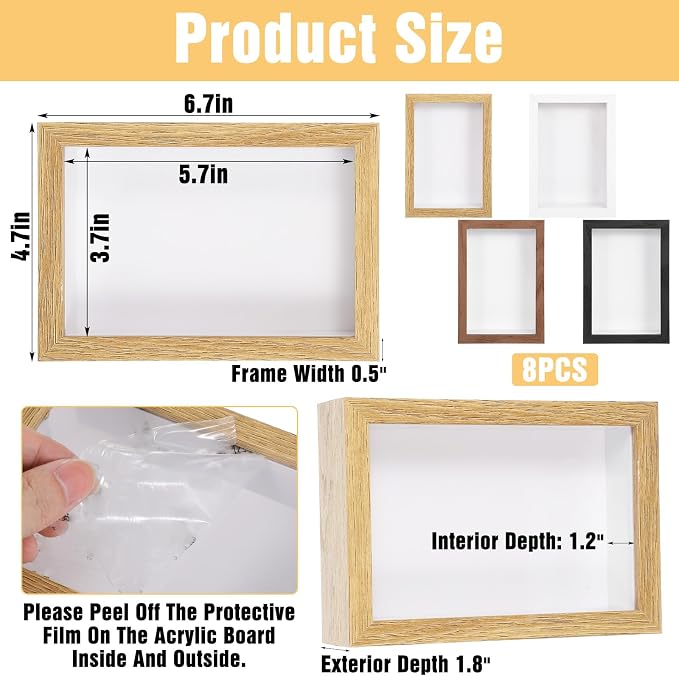 8 Pcs Shadow Box Frame, 4 x 6 Inch Small Shadow Box Wood Hollow Photo Frame - Image 2