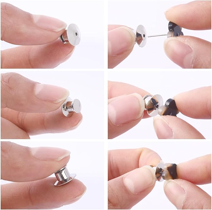 DECYOOL 200PCS Metal Locking Pin Backs, Pin Keepers Clasp Pin Backs Locking Buckles for Brooch DIY Crafts Badges Enamel Lapel Needles Pin Lock