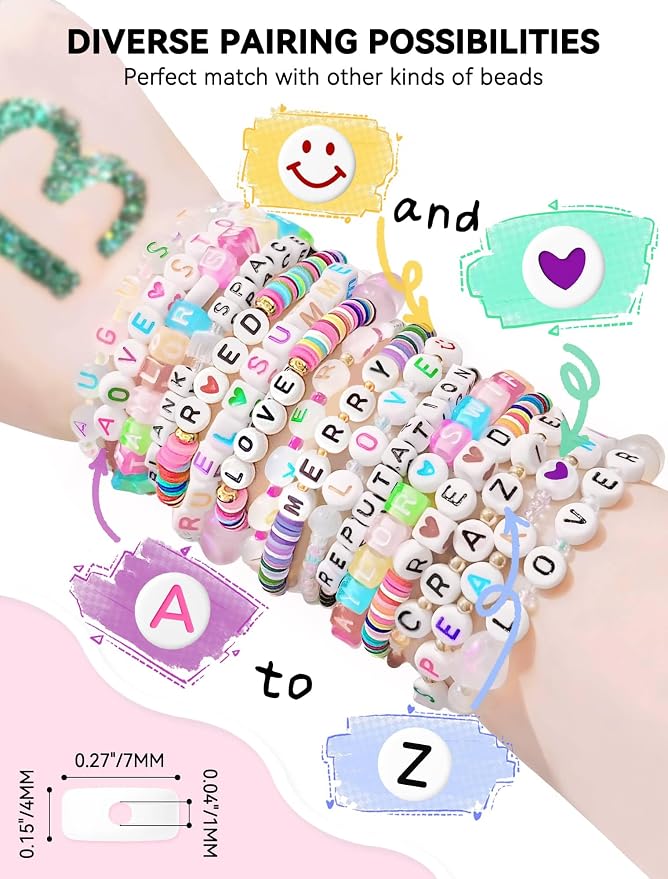 ARTDOT 1400 PCS Letter Beads for Jewelry Making Kit, 28 Styles Alphabet Beads - Image 4