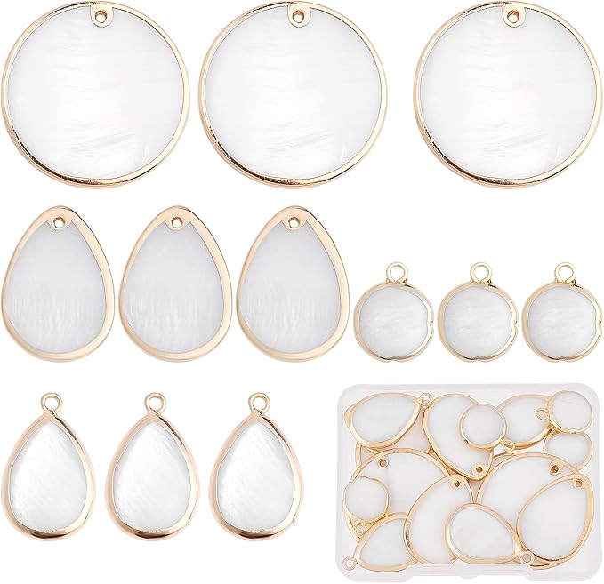 SUNNYCLUE 1 Box 16Pcs 4 Style Natural Shell Charms Freshwater Shell Teardrop by SUNNYCLUE