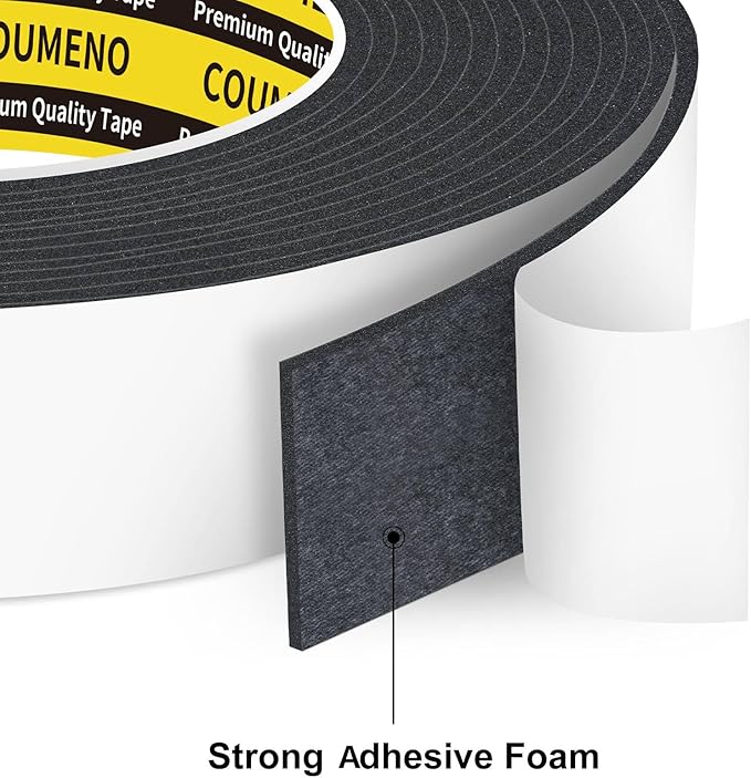 2 Pack EVA Single-Sided Adhesive Foam Tape 1.2inx16.4FT Single-Sided Sealing Strip Foam Pad Sponge Tape Window Weatherproof, Self-Adhesive Insulation Sealing Tape Black