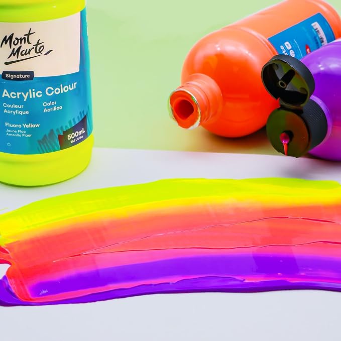 Mont Marte Signature Fluoro Purple Acrylic Paint, Semi-Matte Finish, 12 Colors - Image 2