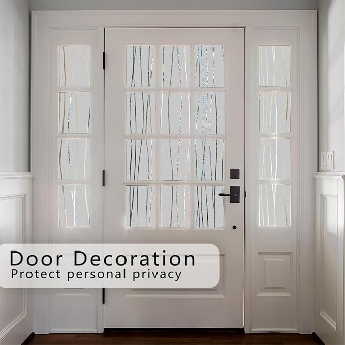 Finnez Window Privacy Film Decorative Frosted Window Cling Privacy Film for Glass, Non-Adhesive Heat Anti-UV for Home Office Living Room, Irregular Stripe Patterns, 11.8 x 78.7 Inches