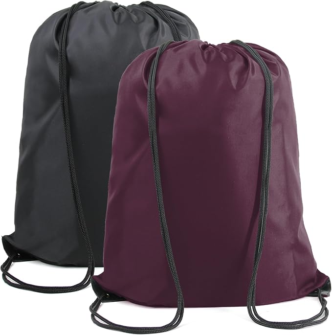 BeeGreen Black Maroon Drawstring Backpack Bags Bulk 2 Pack X-Large 22.4" L x by BeeGreen