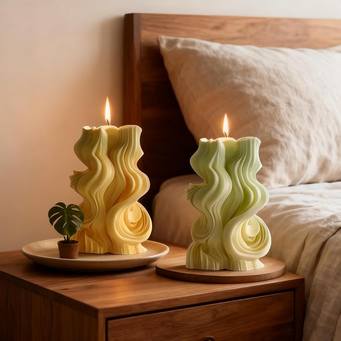 2 Pack 3D Wave Cylinder Silicone Candle Molds, Geometric Relief Pillar Mold | - Image 7