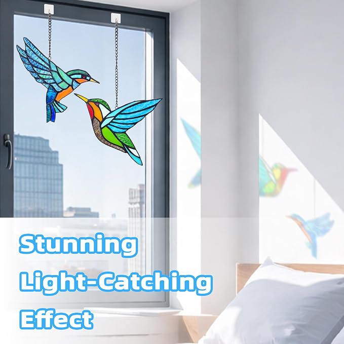 2 Packs Hummingbird Stained Glass Window, Real Handmade Stained Glass Window - Image 4