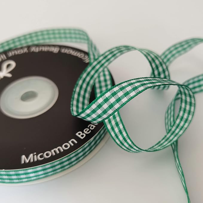 Green Gingham Plaid Checked Christmas Ribbon 25 Yard Each Roll 100% Polyester (3/8", Green)