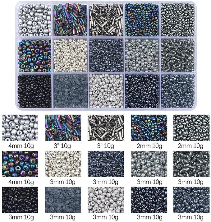 15 Grid Black Glass Seed Bugle Tube Beads Kit - Image 2