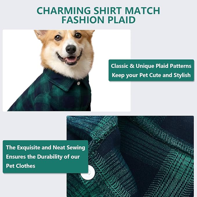 Koneseve Dog Shirt, Pet Plaid Clothes T-Shirt Sweater Matching Breathable - Image 5