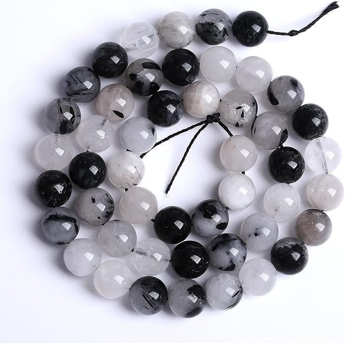 90pcs 4mm AAA Natural Black Quartz Rutilated Beads Round Loose Beads for Jewelry Making DIY Bracelet Crystal Energy Healing Power Stone (Black Rutilated Quartz Crystal, 4mm)
