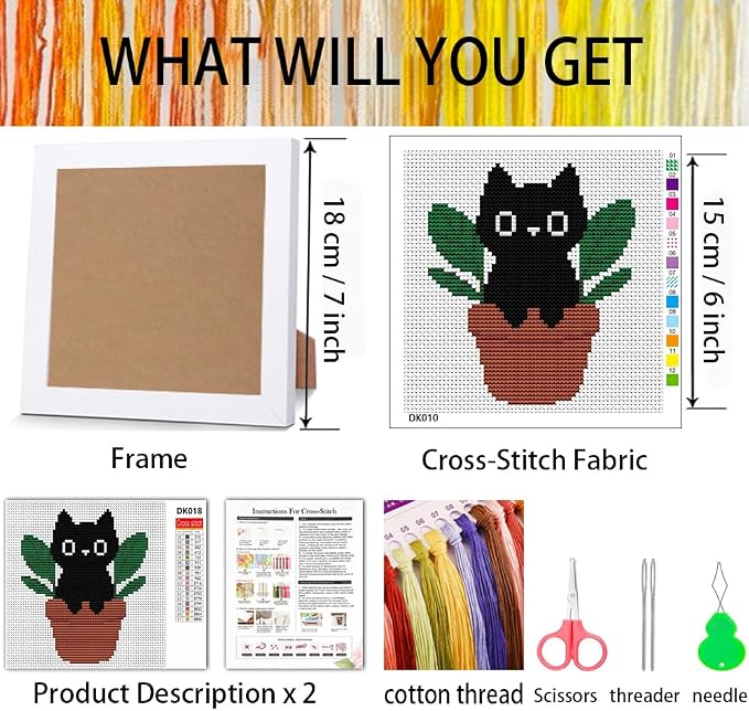 Black Cat Plants Stamped Cross Stitch Kits - Image 2