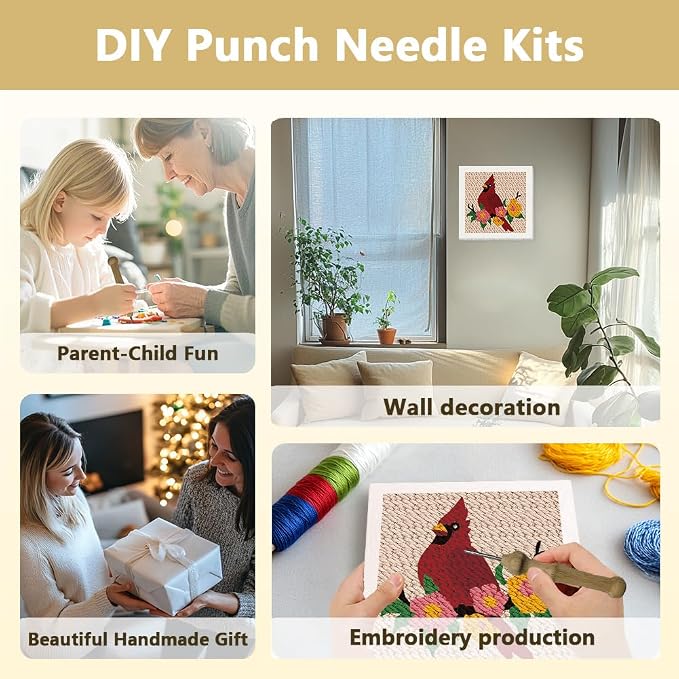 DOODLREAM Cardinal Bird Punch Needle Kit, DIY Embroidery Starter Craft Set | - Image 4