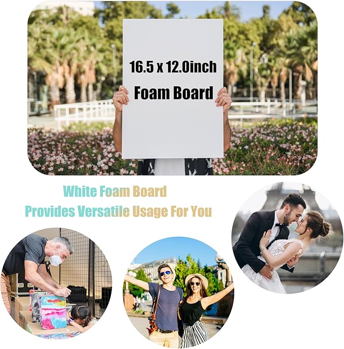 20 Pack White Foam Board 12" x 16.5", 3/16" Thickness Foam Core Baking Board for Projects, A3 Polystyrene Mat Board Poster Foam Board Sheets for Art Crafts, Presentation, Wedding, School Projects