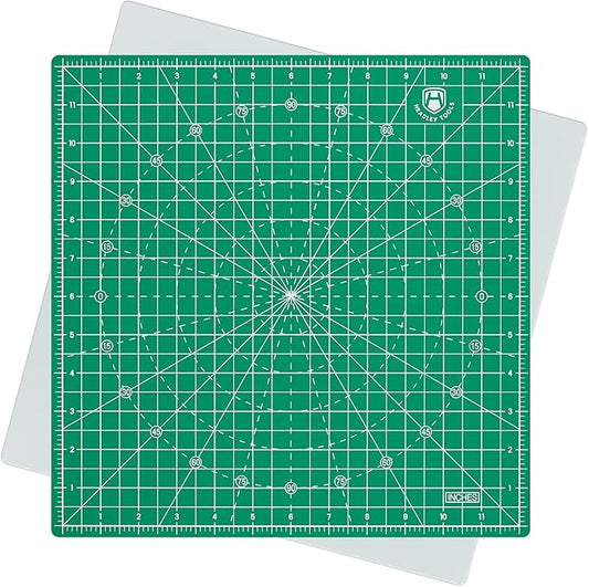 Headley Tools 12"x12" Rotating Cutting Mat, Self Healing Mat with 360-Degree Rotation & Anti-Slip Base, Sewing Board Cutting Mat Perfect for Fabric Quilting Leather Hobby Project, Green