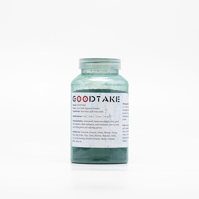 GOODTAKE Iron Oxide Powder, Green Cement Color Pigment Pastel Mortar Mix DIY Powder Manually Paving Concrete Mold Color Pigment Dye for Cement Mortar Grout (Green, 16 oz)