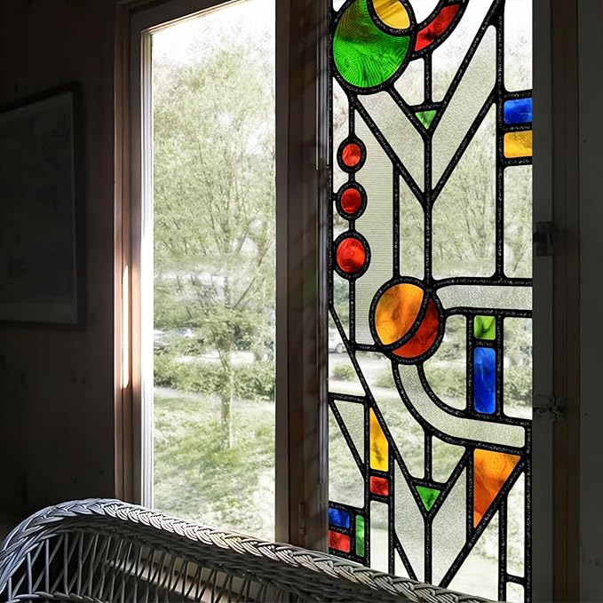 Original Hand Drawn Faux Stained Glass Window Film Double-Sided Texture Static by ChicSkin