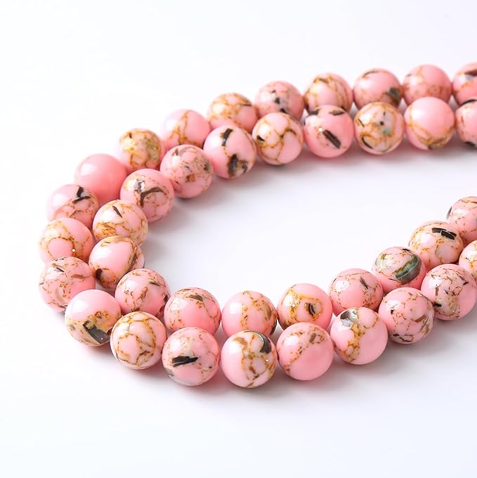 60PCS 6MM Natural Pink Shell Turquoise Beads for Jewelry Making with Mother-of-Pearl Round Loose Beads DIY Bracelet Accessories 15" (6mm, Pink Shell Turquoises)
