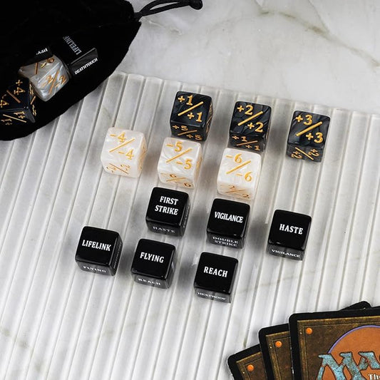 48 PCS MTG Dice Counters Bulk Black Ability Keywords Counter Marble Life Buff Tokens Dice Compatible with Magic The Gathering Cards Game Accessories