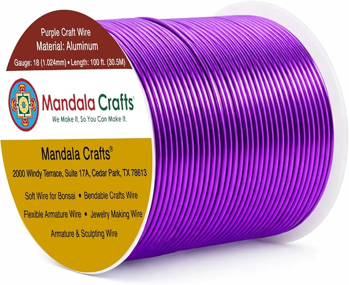 Mandala Crafts 18 Gauge Purple Anodized Aluminum Craft Wire, 100 FT | Colored by MandalaCrafts
