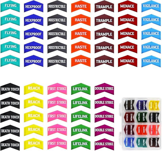 SIXPOINTS 60 Pieces MTG Keyword Counters -Set of Color Coded MTG Tokens & Box Set Compatible with Magic The Gathering, TCG, Card Games Accessories (MTG Keyword Counters)