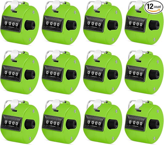 12 Pcs Hand Tally Counter 4-Digit Lap Counter Clicker, Manual Mechanical Handheld Pitch Click Counter with Finger Ring for School Golf & Knitting Row Croche