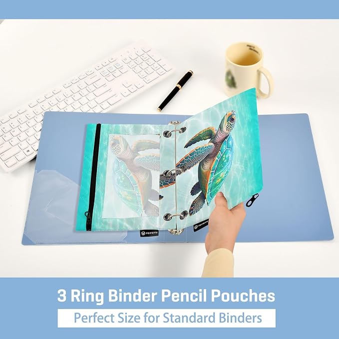 Sea Turtle Pencil Pouch for 3 Ring Binder, 2 Pack Waterproof Pencil Bags Clear - Image 4