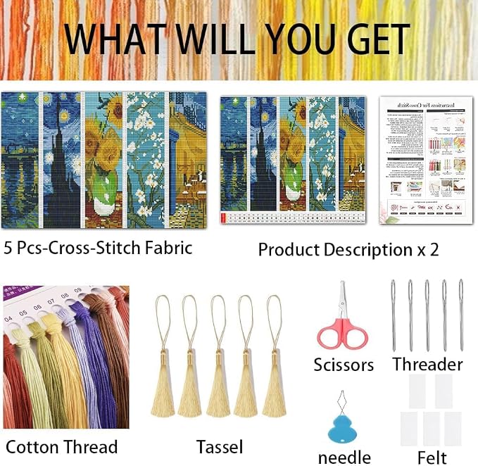 NEGEKFKX 5 Pcs Cross Stitch Bookmark Kit - Image 2