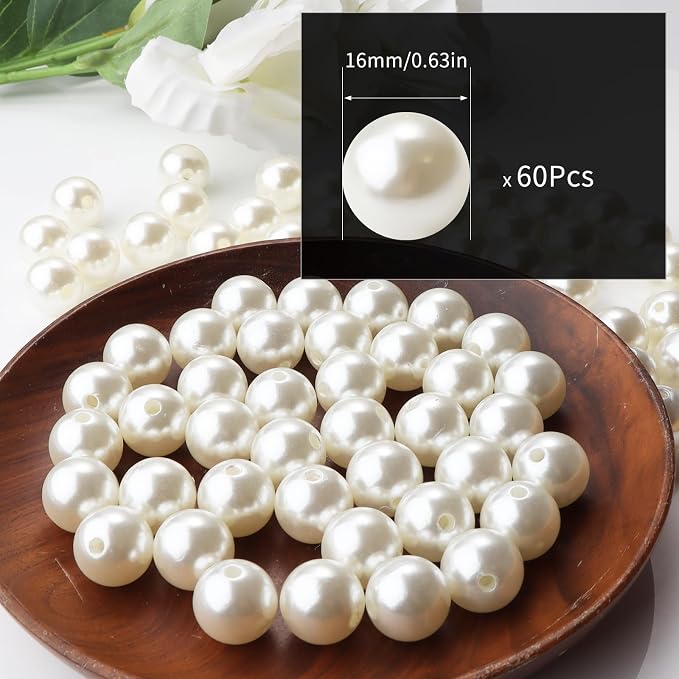 60pcs Creamy White 16mm Pearl Beads - Image 2