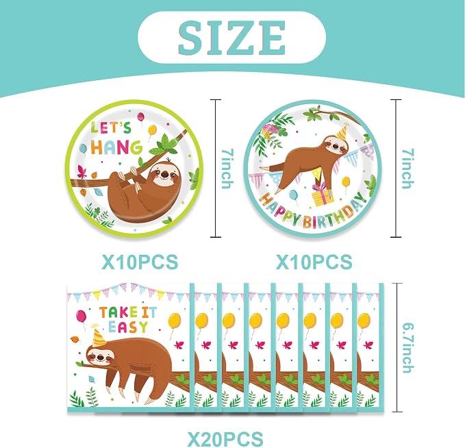40Pcs Sloth Birthday Party Decorations Supplies Set - Image 2