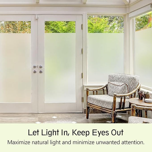 Frosted Glass Window Privacy Film - UV Sun Blocking Heat Control, Static Cling Removable & Reusable for Home, Bathroom, and Office (Frosted 45.2 Inch x 13.1 Feet)