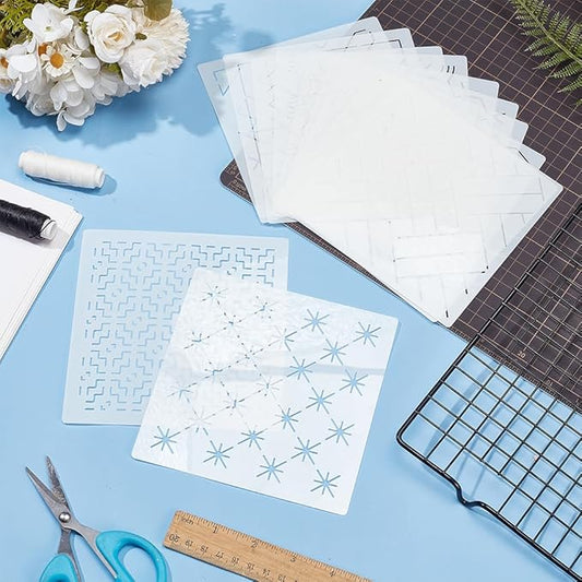FREEBLOSS Embroidery Stencils - Geometric Sashiko Patterns - Acrylic 14x14cm