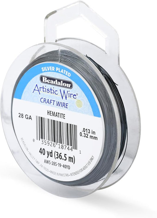 Artistic Wire, 28 Gauge Silver Plated Tarnish Resistant Colored Copper Craft Wire, Hematite, 40 yd