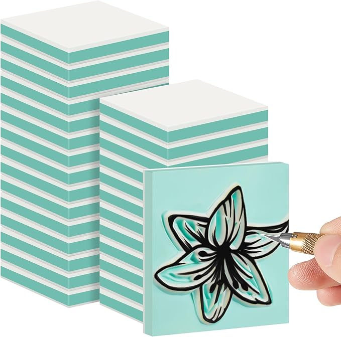 Frienda 12 Pcs 2" x 2" Rubber Carving Blocks Linoleum Blocks for Printmaking, Stamp Making, DIY Crafting, Scrapbook, Painting, Soft and Easy to Carve (White Green)