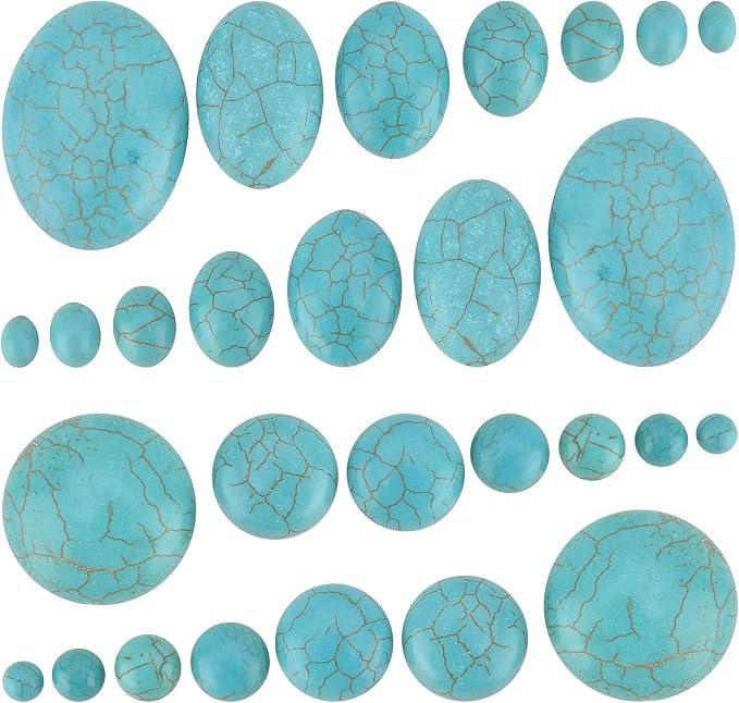 PH PandaHall 84pcs Synthetic Turquoise Stone Cabochons, 7 Sizes Blue Texture by PHPandaHall