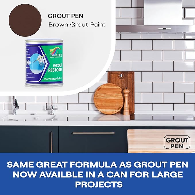 Grout Pen Brown Grout Paint: Waterproof Tile Paint Grout Refresh Restorer for Floor, Kitchen & Bathroom Shower Tiles - Brown - Can Size for Larger Projects - 125ml (4.2oz)