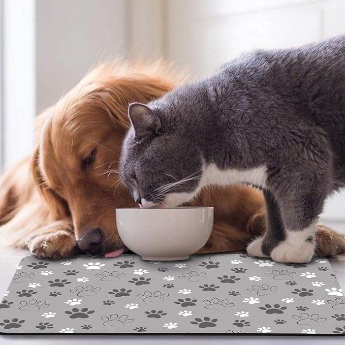 Dog Food Mat, Absorbent Water Bowl Mats Cat Pet Feeding Placemats Light Gray 12 - Image 7