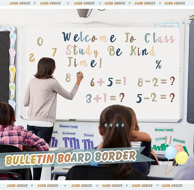 221 Pcs Bulletin Board Letters Round Alphabet Number Punctuation Symbol Combo Letter Cutouts Classroom Decoration for School Classroom Chalkboard Poster Board(Boho Italic)