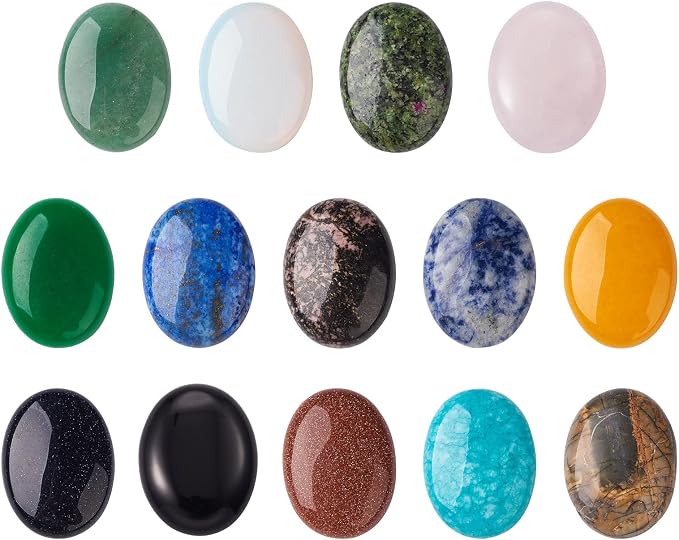 Beadthoven 14pcs 14 Styles Oval Stone Cabochons Mix Natural Gemstone Beads Cabs by BBBeadthoven