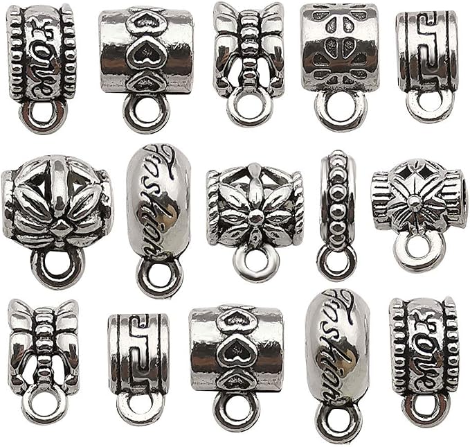 100 pcs Clasp Bail Beads Charms, Bail Tube Beads, Loose Spacer Bead, Bead by WOCRAFT