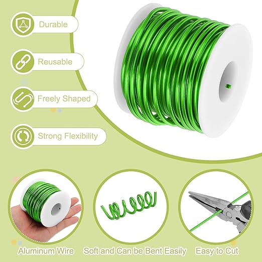 MECCANIXITY 9 Gauge Anodized Aluminum Craft Wire Bendable Bonsai Training Wire 56 Feet 3mm for Sculpting Crafts Wreath Floral Beading Jewelry Making, Green