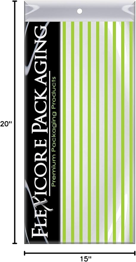 Flexicore Packaging Lime Green Pin Stripe Print Gift Wrap Tissue Paper Size: 15 Inch X 20 Inch | Count: 100 Sheets | Color: Lime Green Pin Stripe