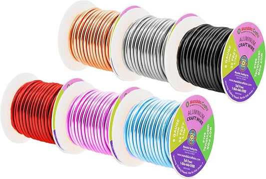 Mandala Crafts 8 Gauge Anodized Aluminum Craft Wire for Jewelry Making - 120 FT Colored Flexible Silver Copper Black Pink Ice Blue Red Wire - Bendable for Bonsai Armature Crafting Sculpting
