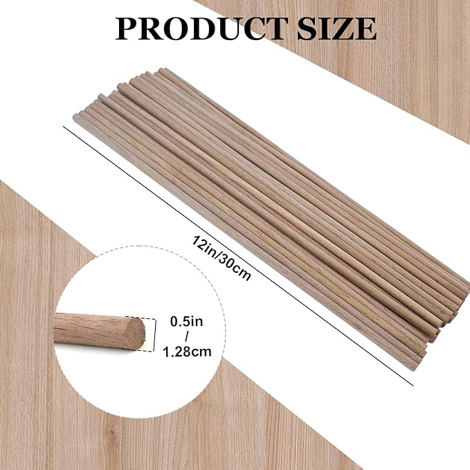 24pcs Wooden Dowel Rods, 3/8 X 12 Inch Long Walnut Dowel Rod Wooden Sticks for Crafts, Round Wood Filler Sticks, Unfinished Wood Dowels for Woodworking Building Material Window Cake Support